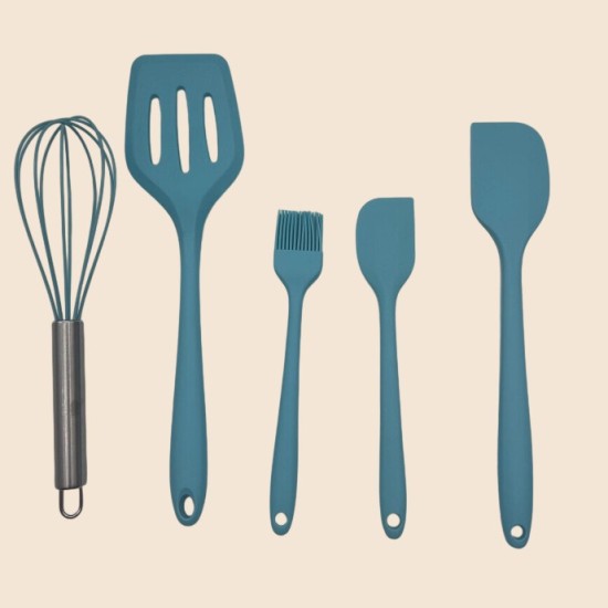 Blue Silicone Kitchenware 5-Piece Set Of Kitchen Cooking Utensils Sets